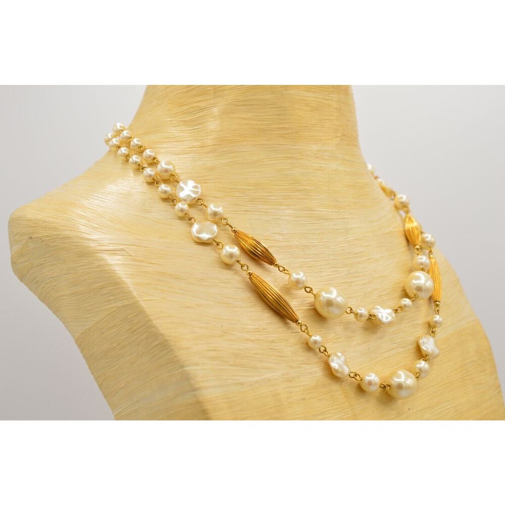 Liz Claiborne Vintage Collar Necklace Multi-Chain Pearl Gold Chain Signed BinY - Picture 4 of 12